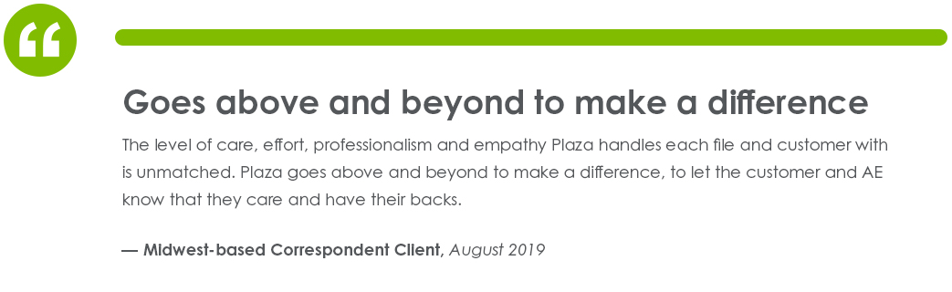 Testimonial from Midwest-based Correspondent Client in August of 2019