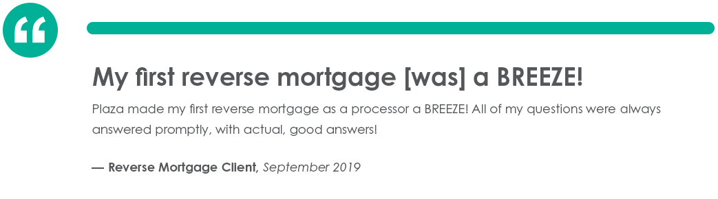 Testimonial from Reverse Mortgage Client in September of 2019
