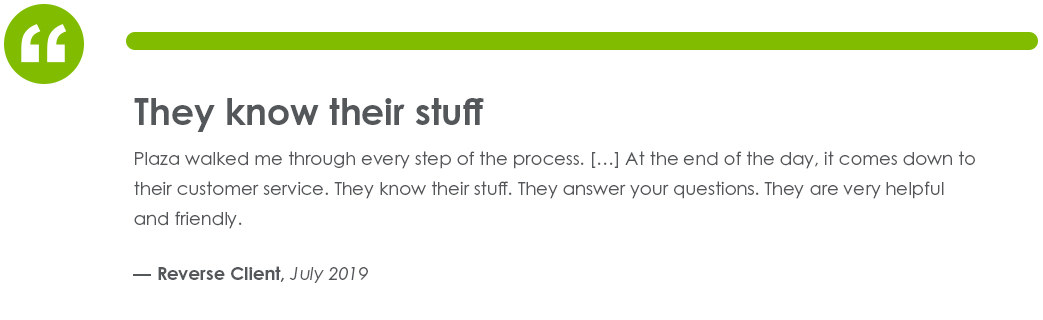 Testimonial from Reverse Client in July of 2019